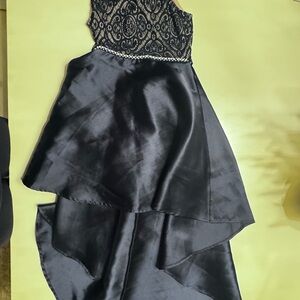 Elegant Navy Lace and Satin Dress